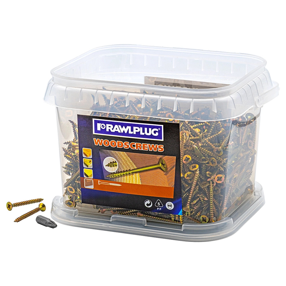 Rawlplug R-QCP 5.0 x 40mm PZ Countersunk Self Drilling Woodscrews - Tub of 600