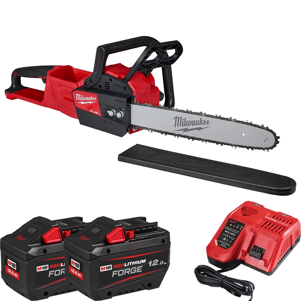 Milwaukee M18 FCHS-122 18V FUEL Brushless 40cm Chainsaw, 2x 12Ah FORGE Batteries & Charger