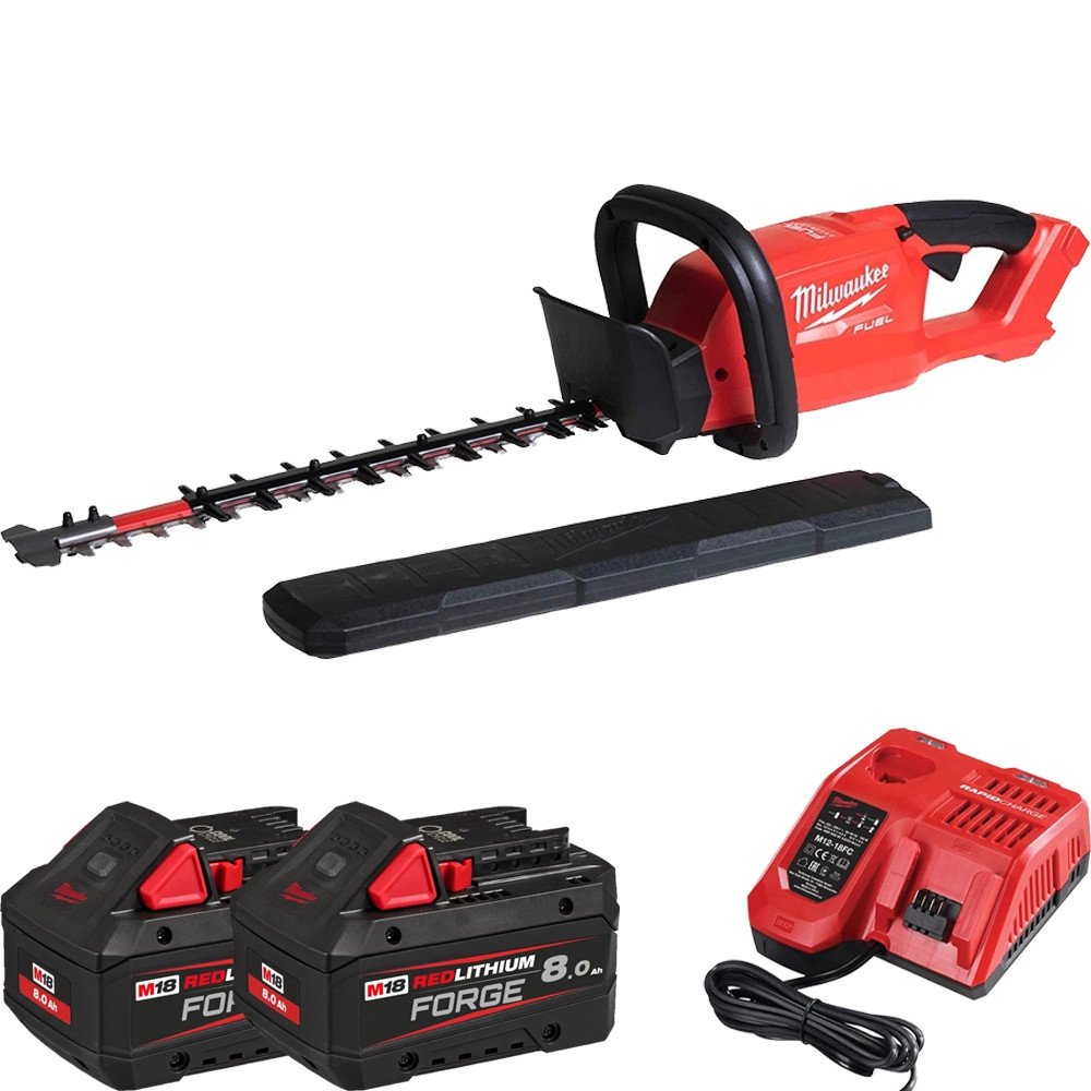 Milwaukee M18 HET60G2-802 18V FUEL Brushless 60cm Hedge Trimmer, 2x 8.0Ah FORGE Batteries & Charger