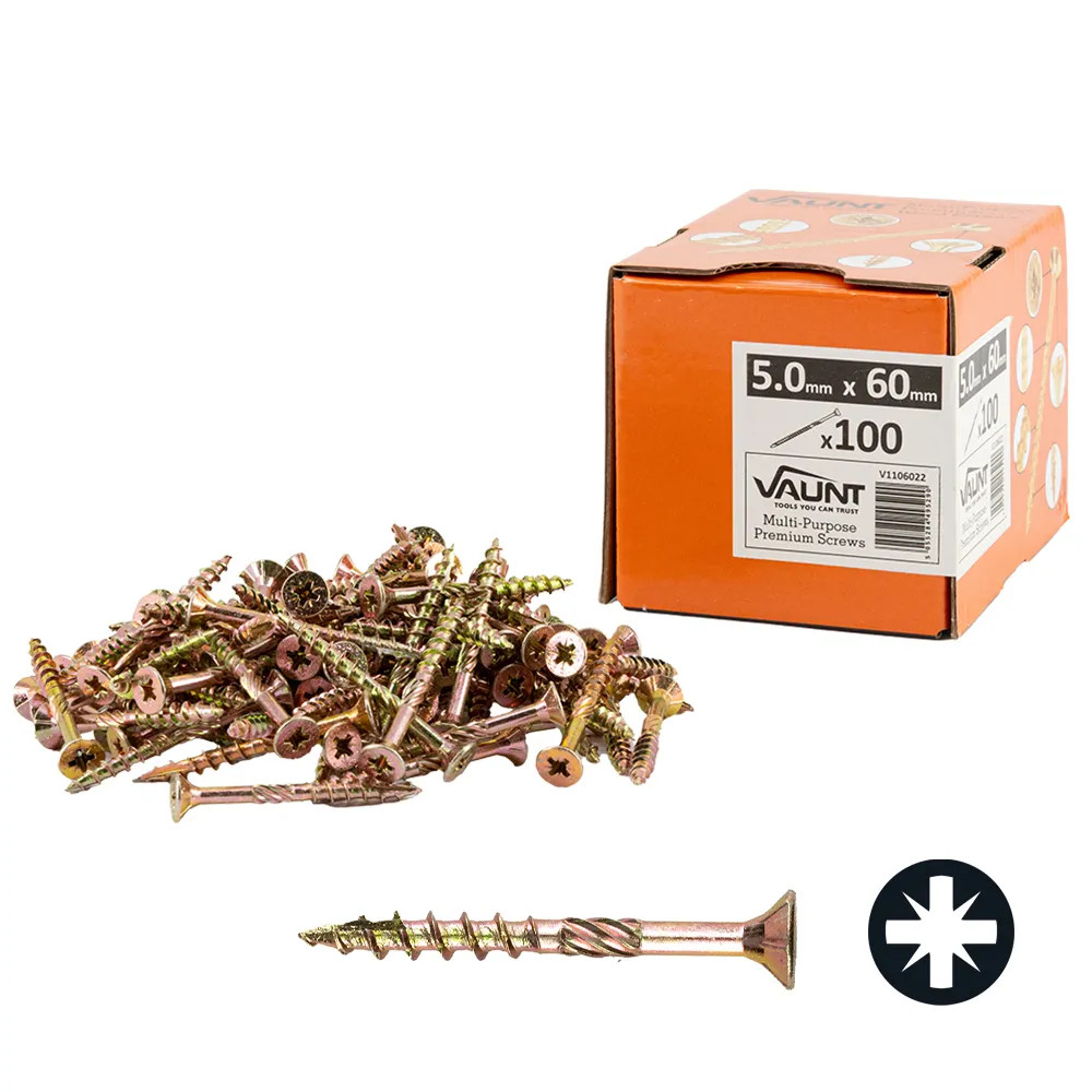 Vaunt 5.0mm x 60mm Multi-Purpose Wood Screws - Box of 100