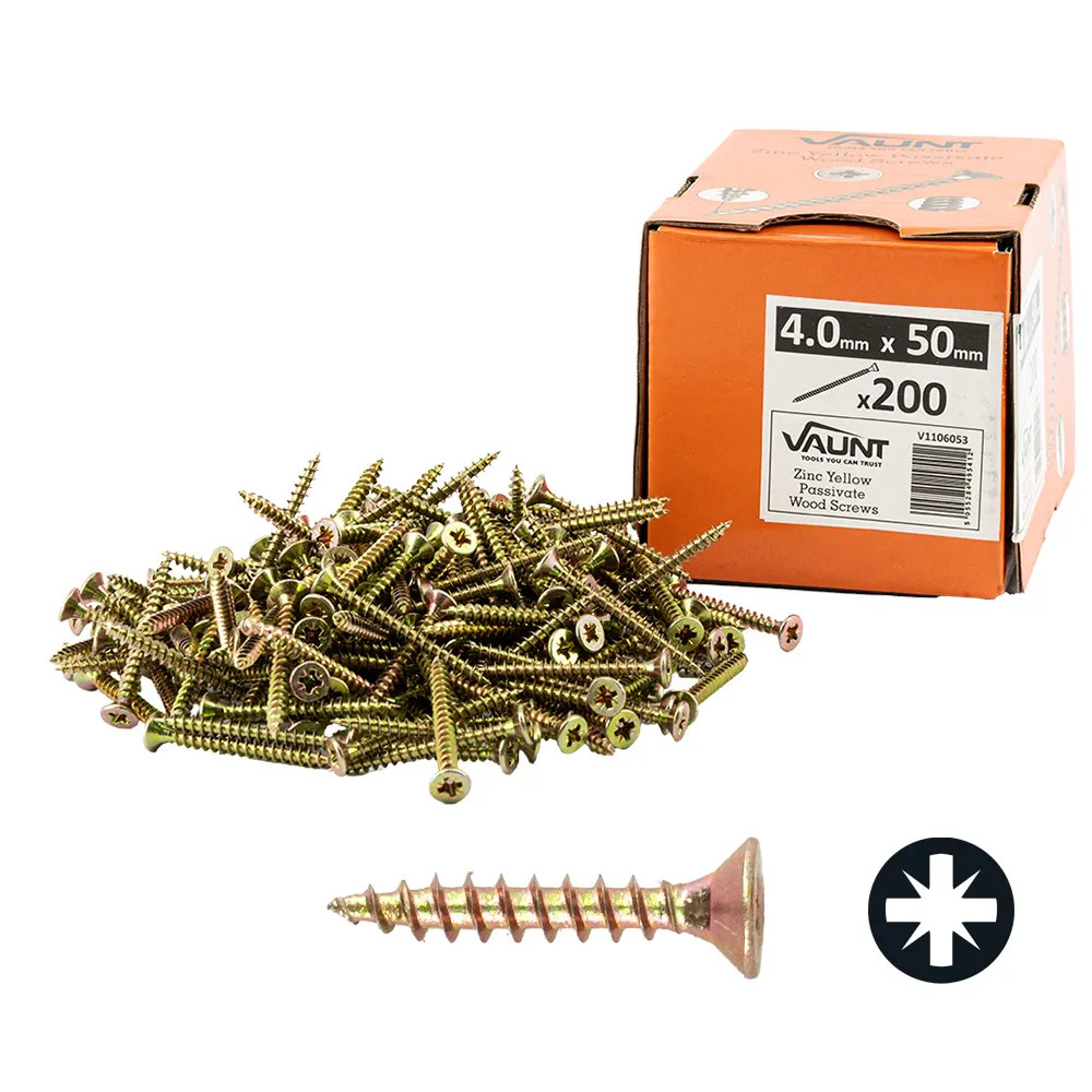 Vaunt 4.0 x 50mm Woodscrew Zinc Yellow Passivated - Box of 200