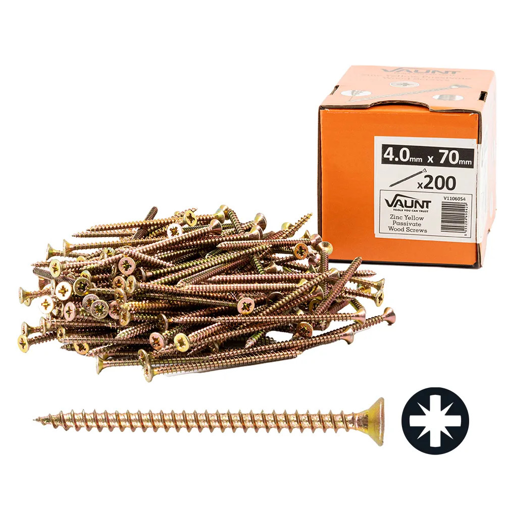 Vaunt 4.0 x 70mm Woodscrew Zinc Yellow Passivated - Box of 200