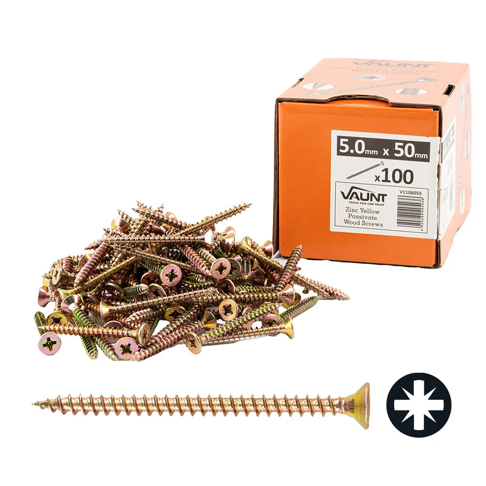 Vaunt 5.0 x 50mm Woodscrew Zinc Yellow Passivated - Box of 100