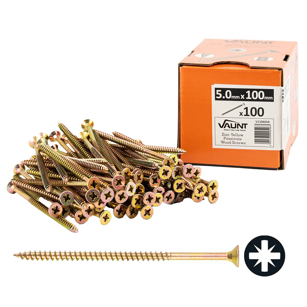 Vaunt 5.0 x 100mm Woodscrew Zinc Yellow Passivated - Box of 100