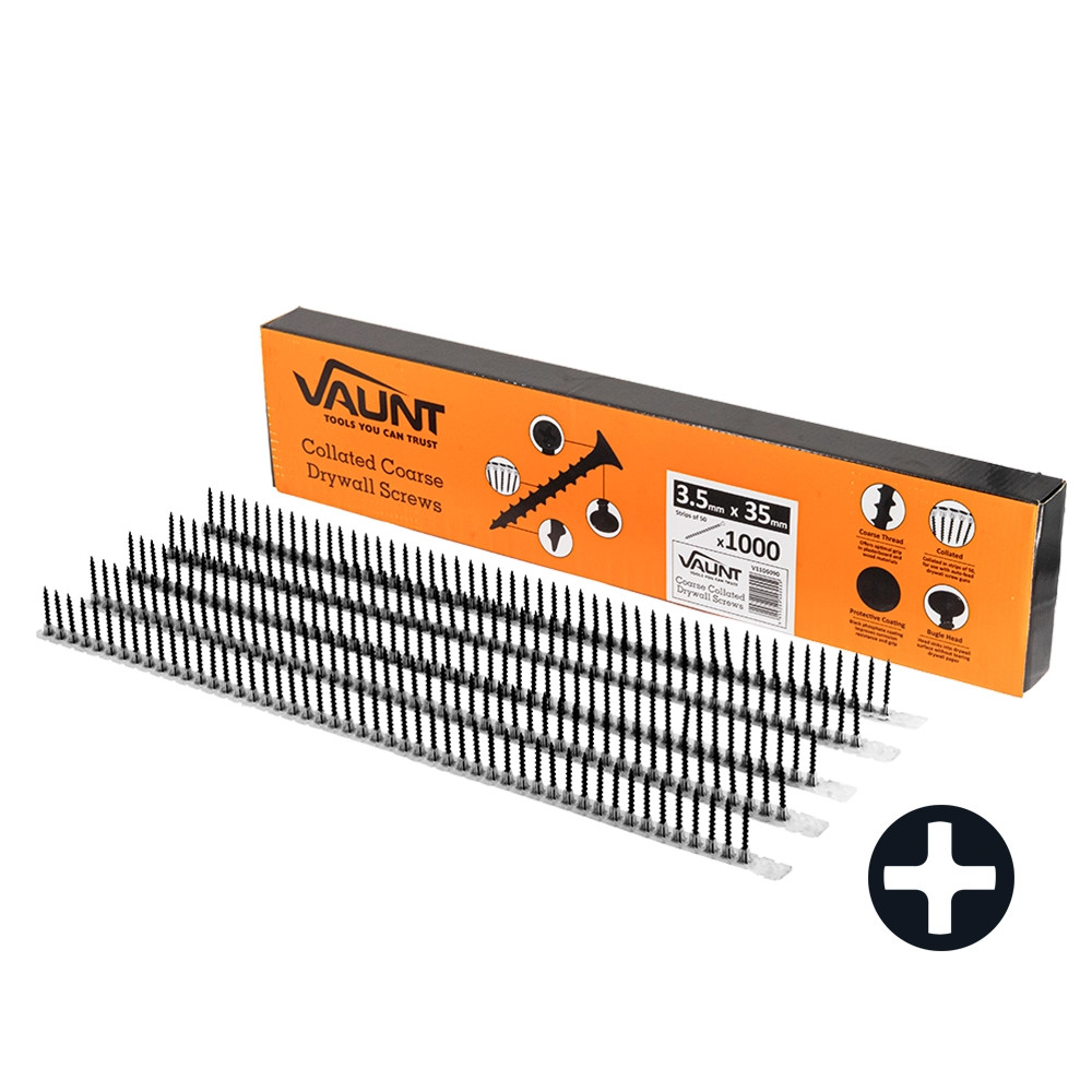Vaunt 3.5mm x 35mm Coarse Thread Collated Drywall Screws Black - Box of 1000