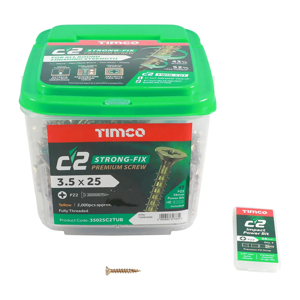 Timco 3.5 x 25mm C2 Strong-Fix Premium Screw - Tub of 2000
