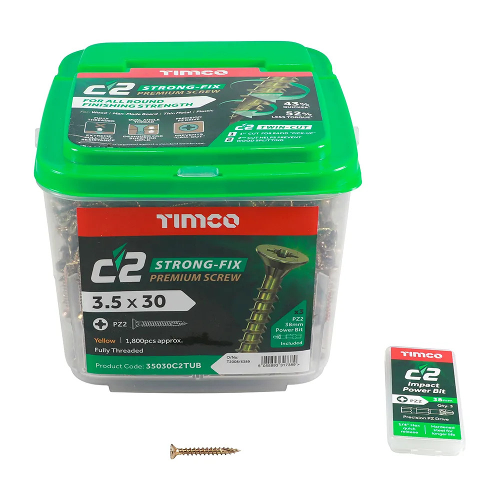 Timco 3.5 x 30mm C2 Strong-Fix Premium Screw - Tub of 1800