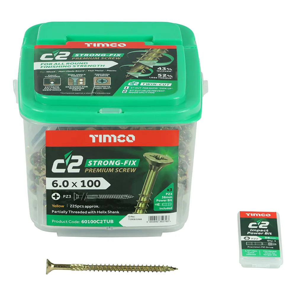 Timco 6.0 x 100mm C2 Strong-Fix Premium Screw - Tub of 225