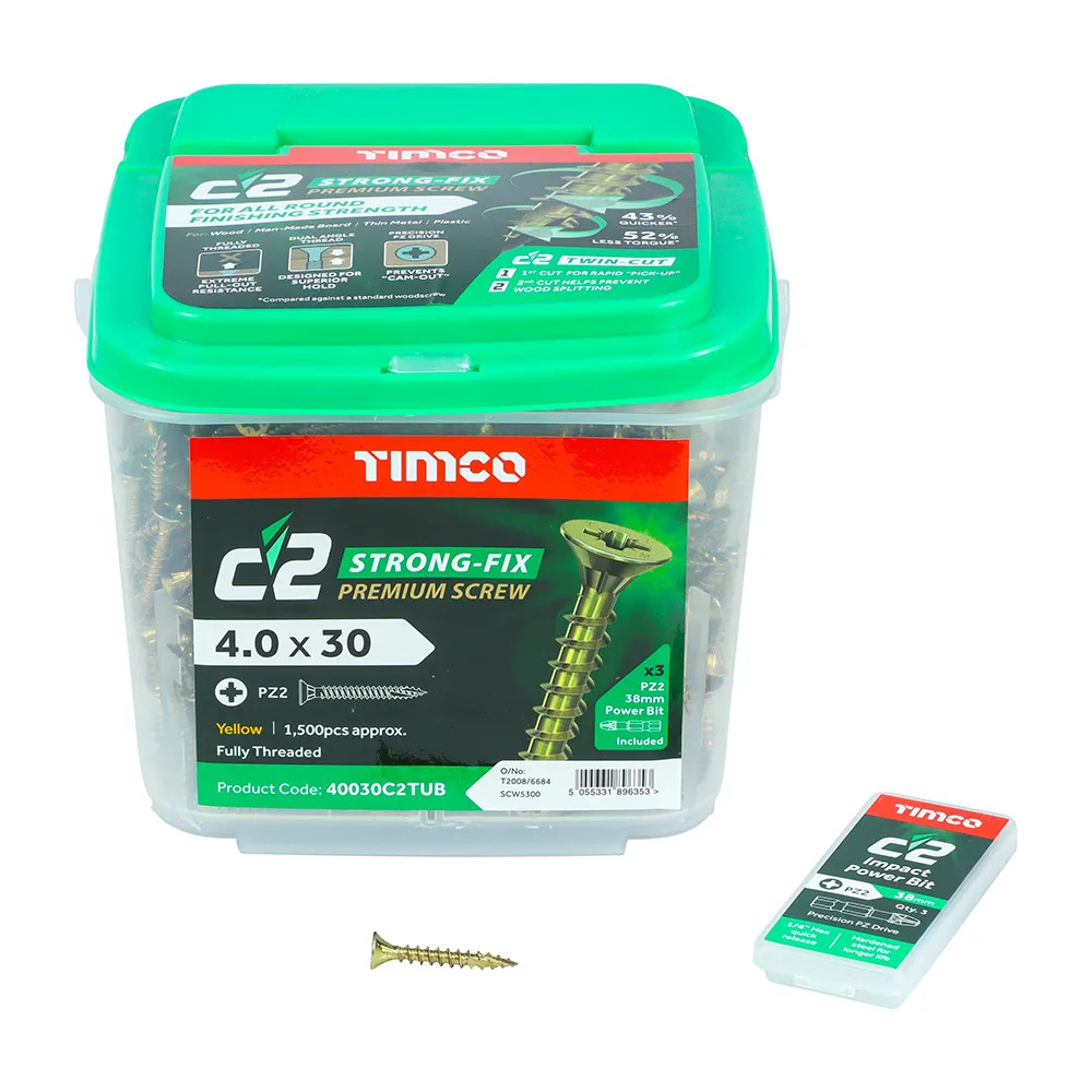 Timco 4.0 x 30mm C2 Strong-Fix Premium Screw - Tub of 1500