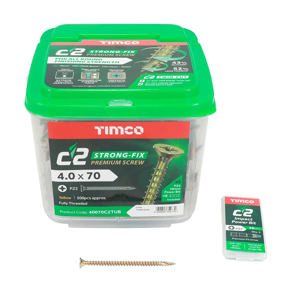 Timco 4.0 x 70mm C2 Strong-Fix Premium Screw - Tub of 500