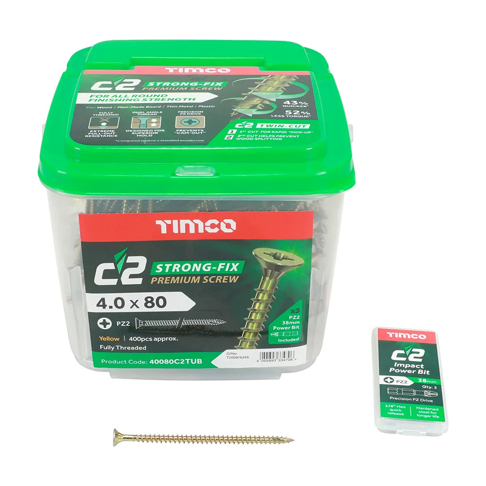Timco 4.0 x 80mm C2 Strong-Fix Premium Screw - Tub of 400
