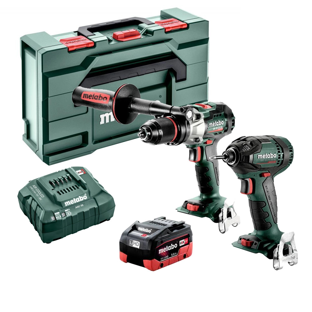 Metabo 2 Piece 18V Brushless Power Tool Kit, 1x 5.5Ah Battery, Charger & Case