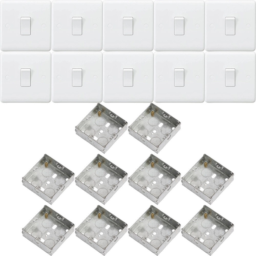 Knightsbridge 1G 25mm Galvanised Steel Box CU2000 10AX 1G 2-way Switch Set - Pack of 10