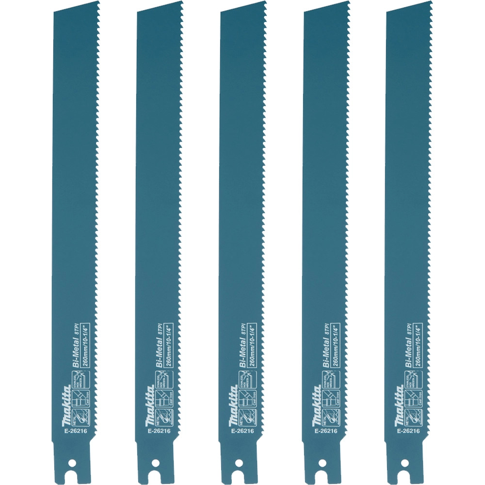 Makita E-26200 260mm 8TPI Bi-Metal Reciprocating Saw Blades for Metal, Cast Iron & Stainless - Pack of 5