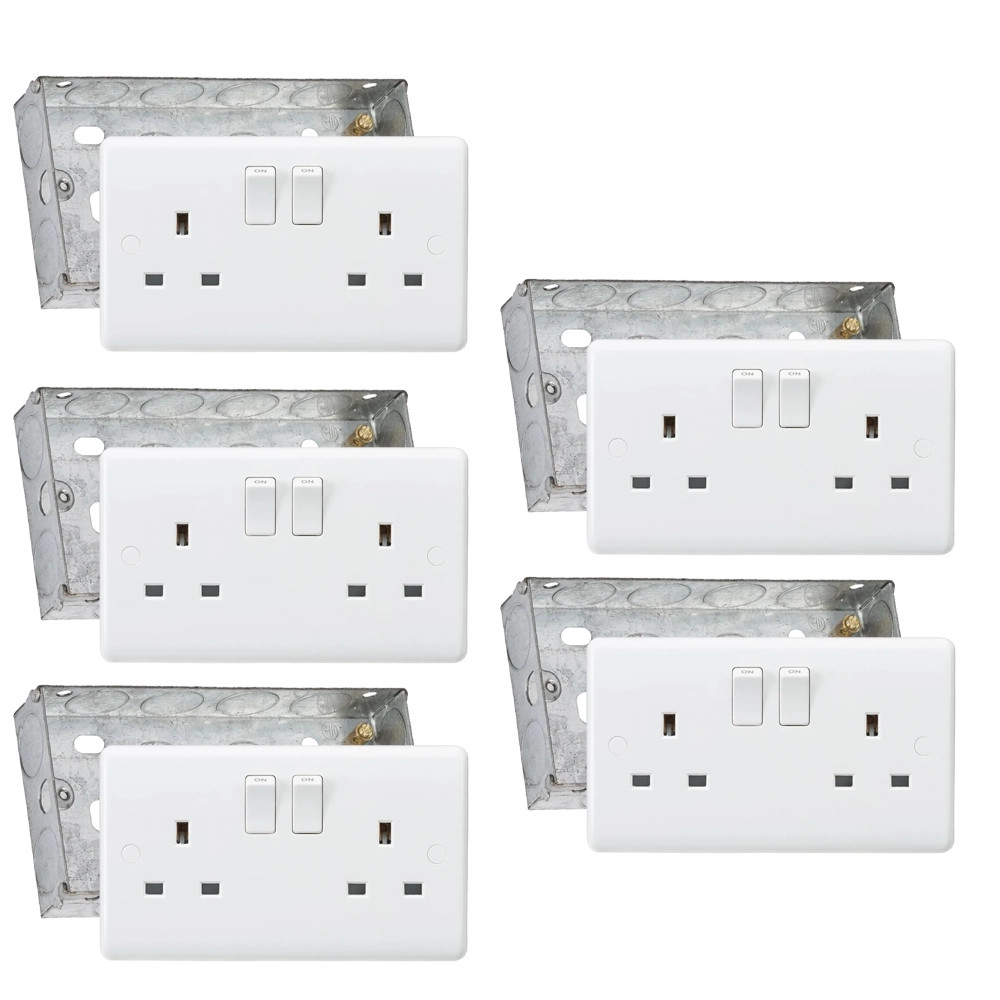 Knightsbridge CU9000 13A 2G DP Twin Earths Switched Sockets & 25mm Galvanised Steel Boxes - Pack of 5