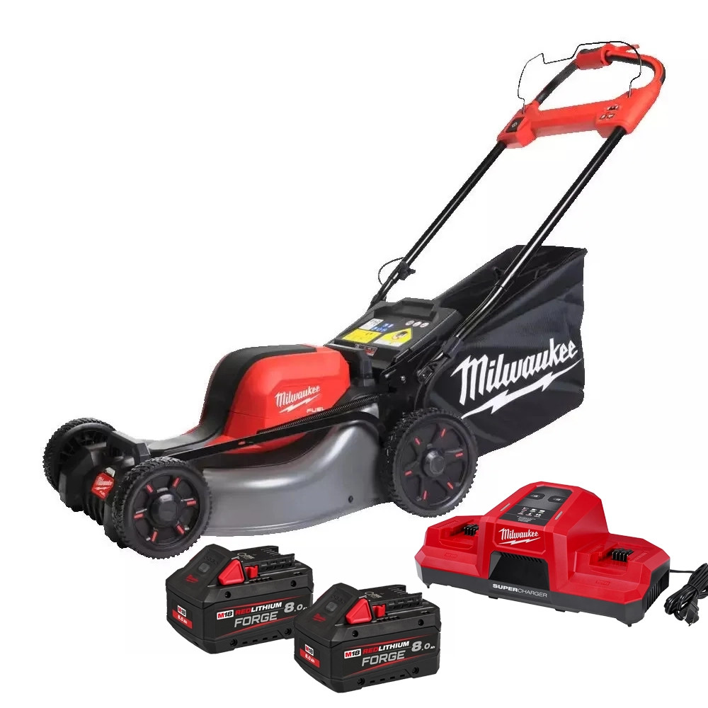 Milwaukee M18 F2LM46-802 36V (Twin 18V) FUEL Brushless 46cm Self Propelled Lawn Mower, 2x 8.0Ah FORGE Battery & Dual Bay Super Charger