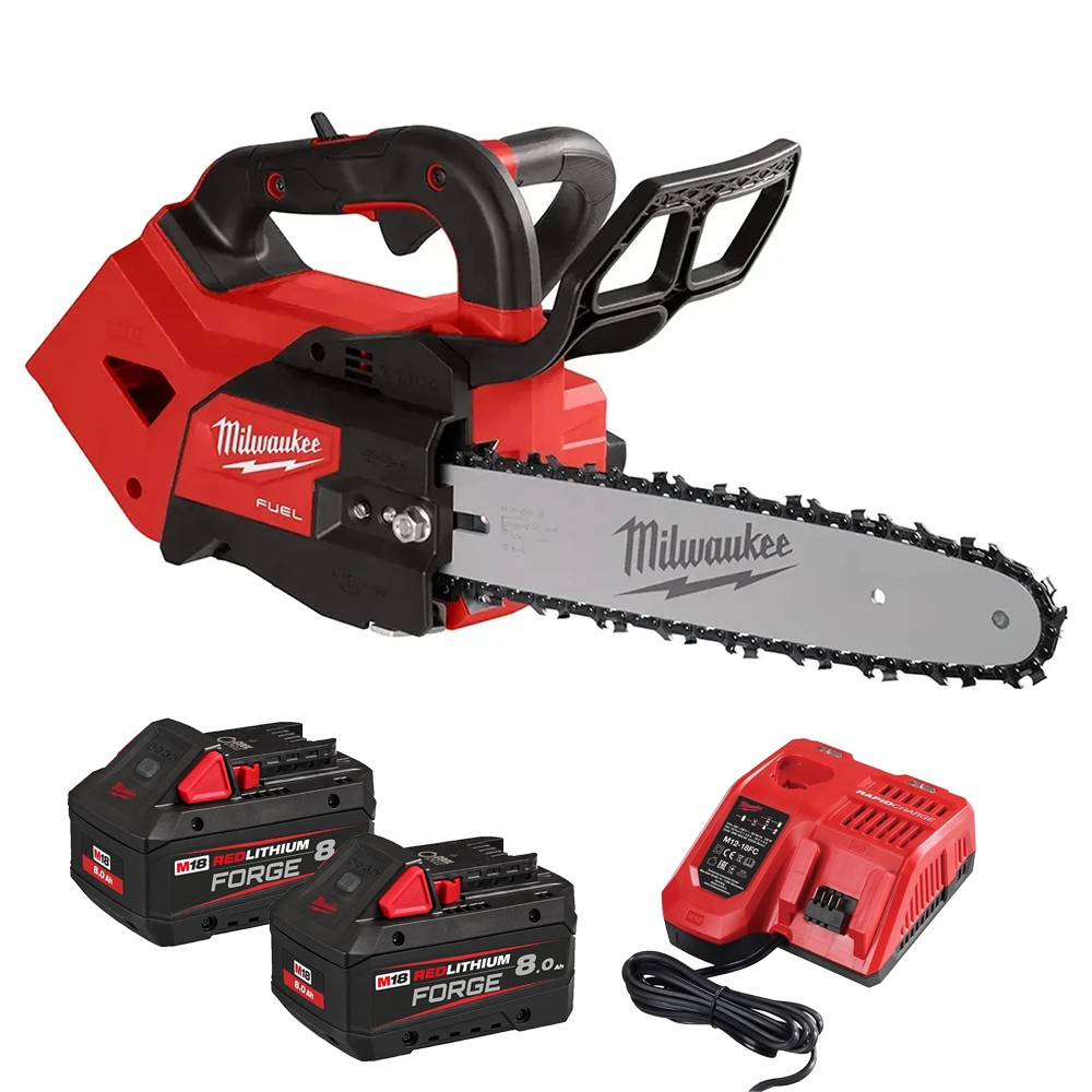 Milwaukee M18 FTHCHS30-802 18V FUEL Brushless 30cm Top Handle Chainsaw, 2x 8.0Ah FORGE Batteries & Charger