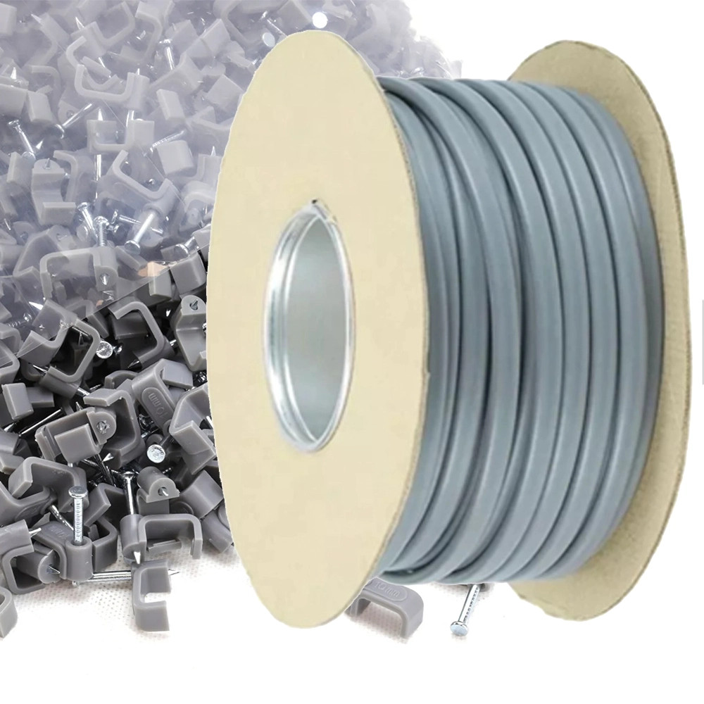 Jaylow 6242Y Twin & Earth 10mm x 50m & 200x Unicrimp QFC7 Grey Cable Clips