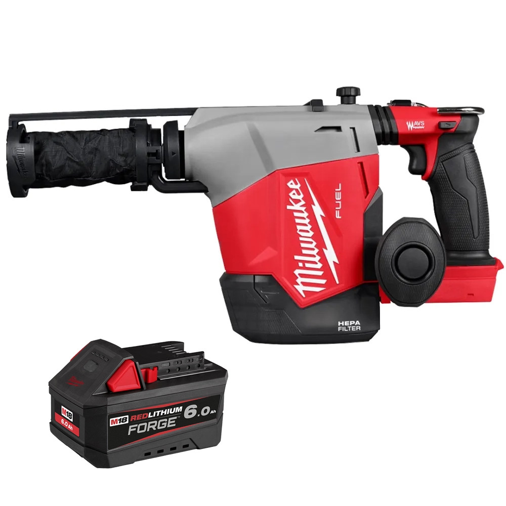 Milwaukee M18 FHAFOH16-0X 18V FUEL Brushless 16mm Overhead SDS+ Drill with Built In Dust Extraction - Body, 1x 6.0Ah FORGE Battery & Case
