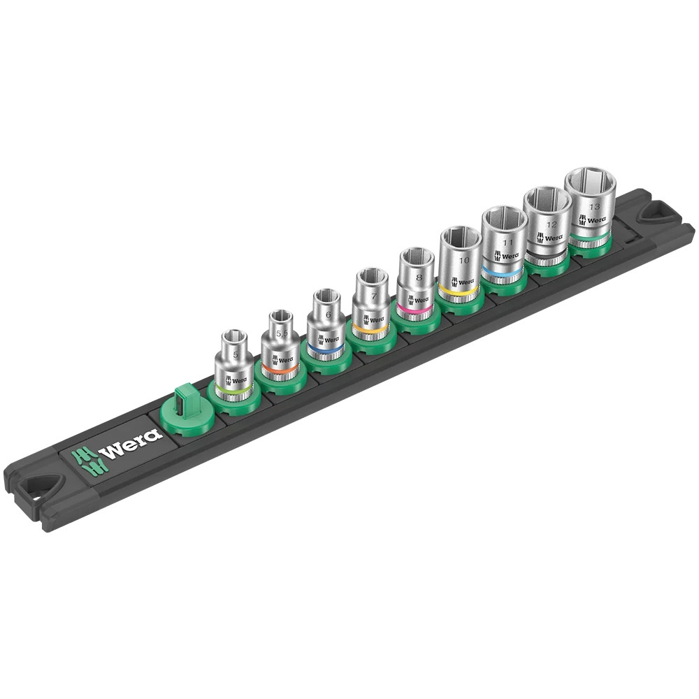 Wera Zyklop 9 Piece 1/4'' Socket Set on Rail