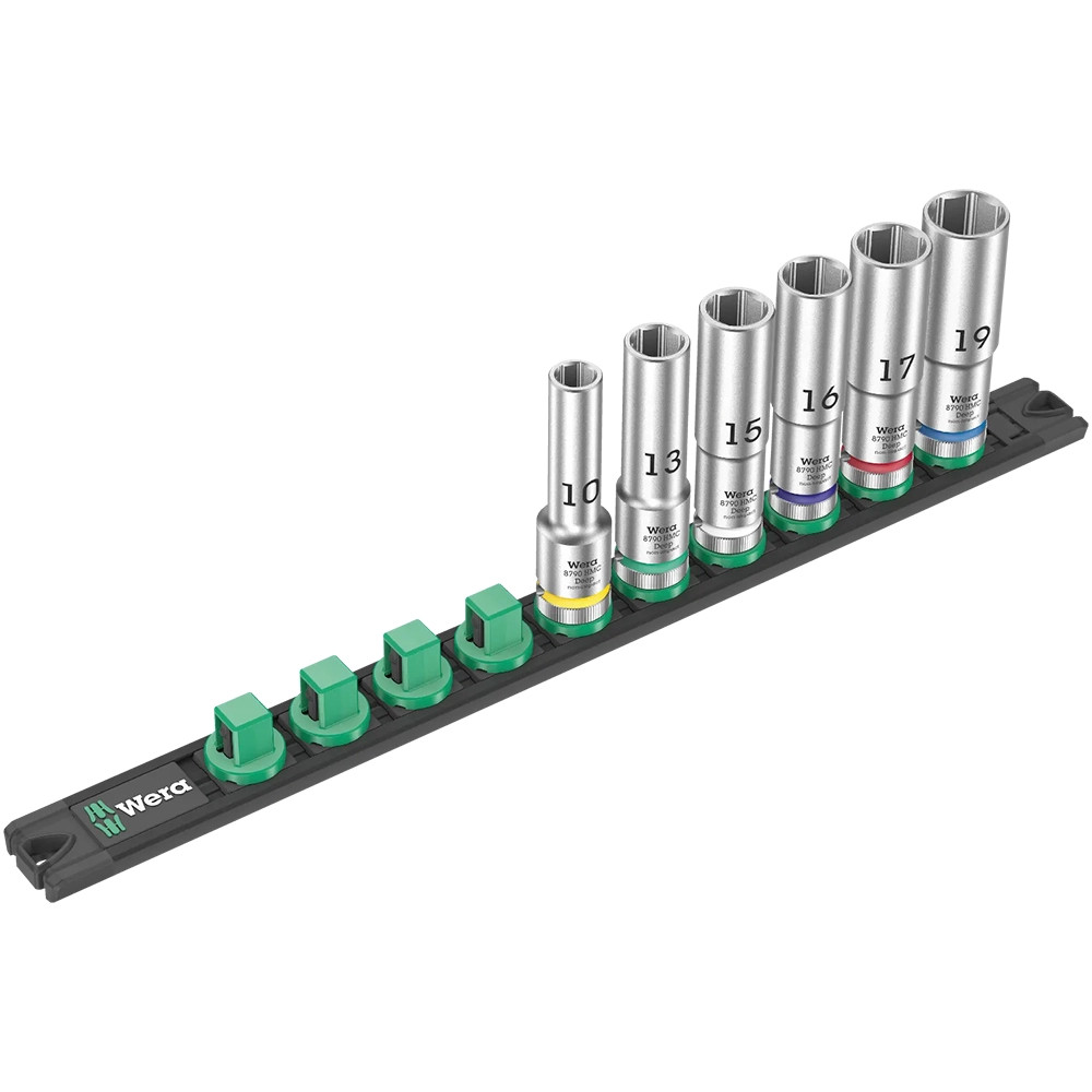 Wera Zyklop 6 Piece 1/2'' Deep Socket Set on Rail