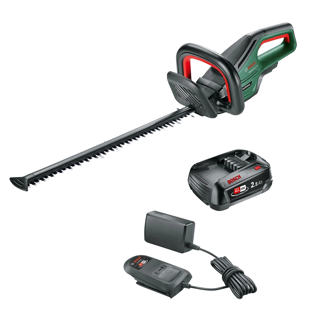 Bosch Green UniversalHedgeCut18-55 Brushless 55cm Hedge Trimmer, 1x 2.5Ah Battery & Charger