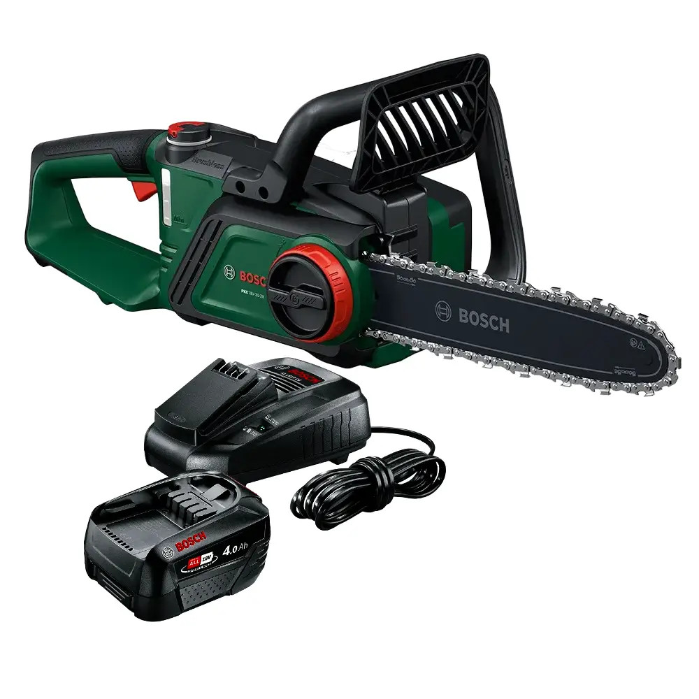 Bosch Green PKE18V-30-28 18V Brushless Chainsaw, 1x 4.0Ah Battery & Charger