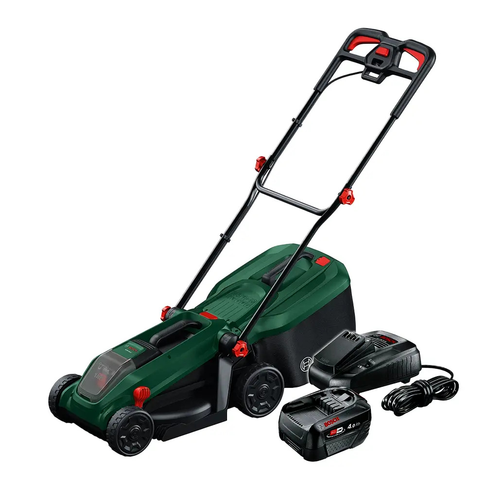Bosch Green ROTAK18V-32 18V Brushless Lawnmower, 1x 4.0Ah Battery & Charger