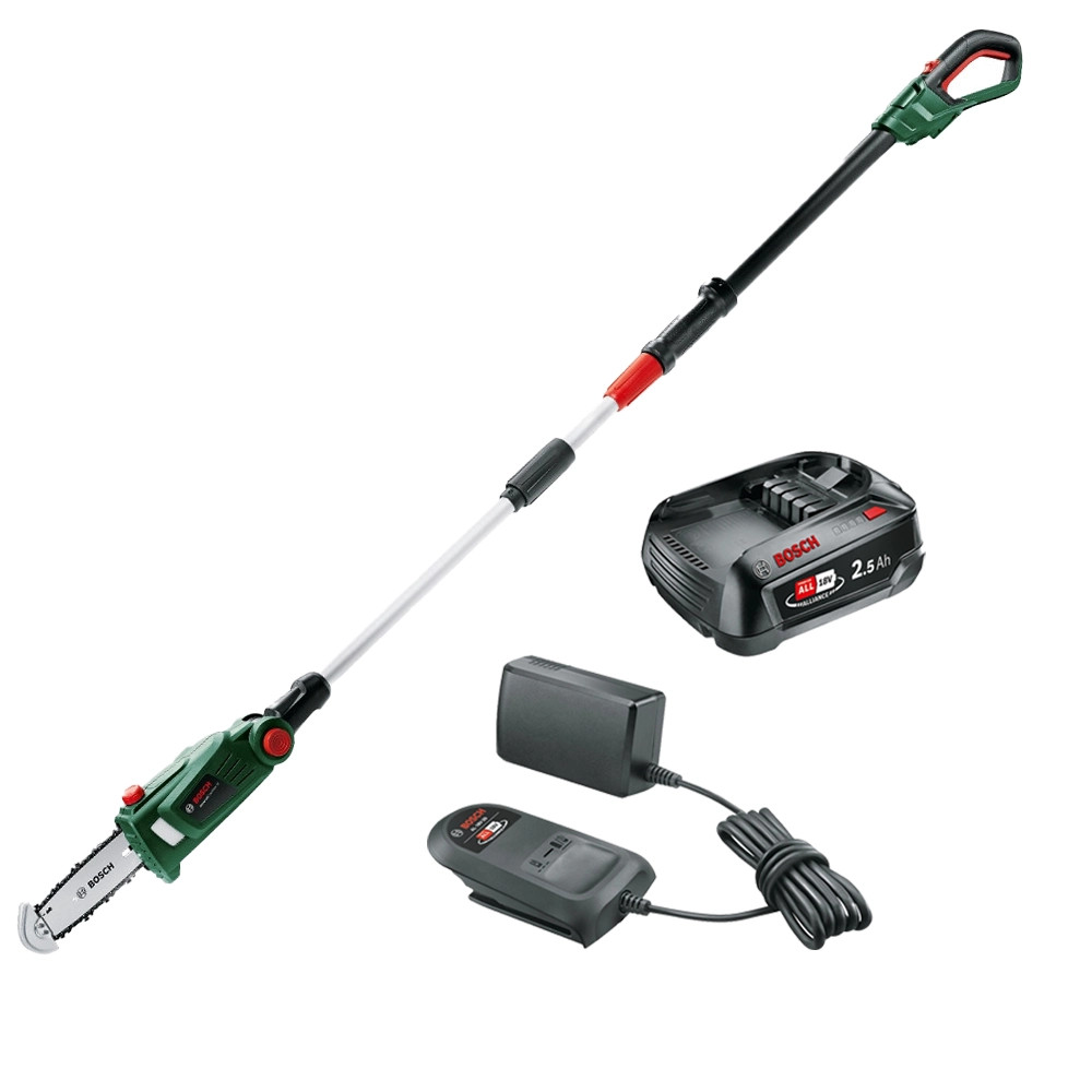 Bosch Green UniversalChain 18 Pole Saw, 1x 2.5Ah Battery & Charger