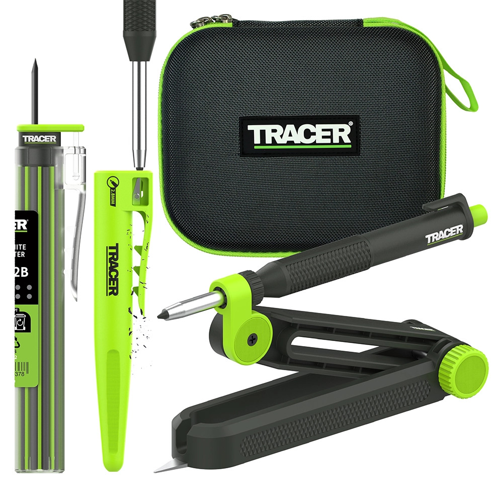 TRACER Truescribe Layout Tool With Storage Case, Deep Hole Pencil & 12 Piece Lead Holster