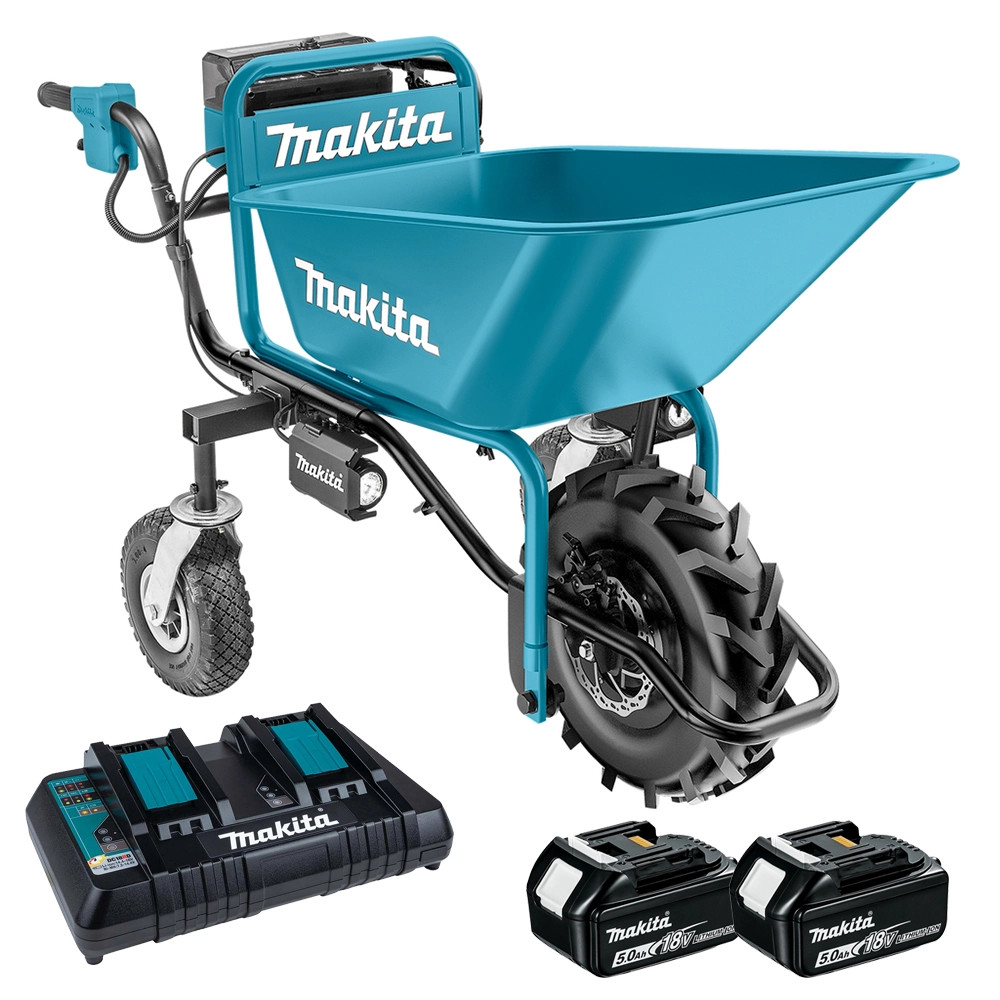 Makita DCU180PTX4 18V LXT Brushless Wheelbarrow, Bucket Frame, 2x 5.0Ah Batteries & Dual Charger
