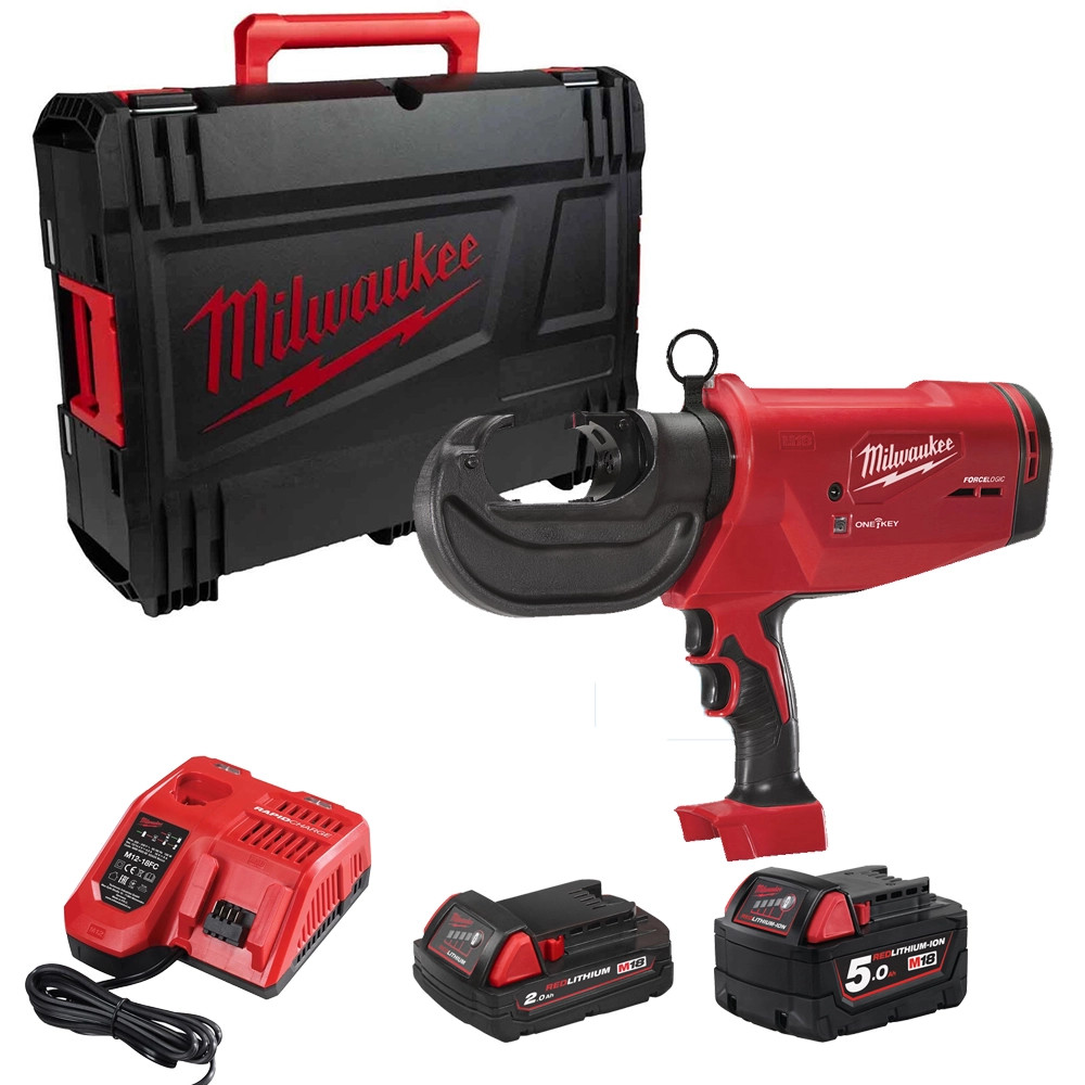 Milwaukee M18 HCCT109/42-522C 18V FORCE LOGIC Brushless Hydraulic Cable Crimper, 1x 5.0Ah Battery, 1x 2.0Ah Battery, Charger & Case