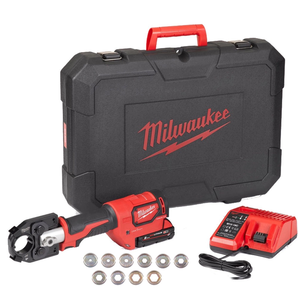 Milwaukee M18 HCCT-201C L-SET 18V FORCE LOGIC Brushless Hydraulic Cable Crimper, 2.0Ah Battery, Charger & Case