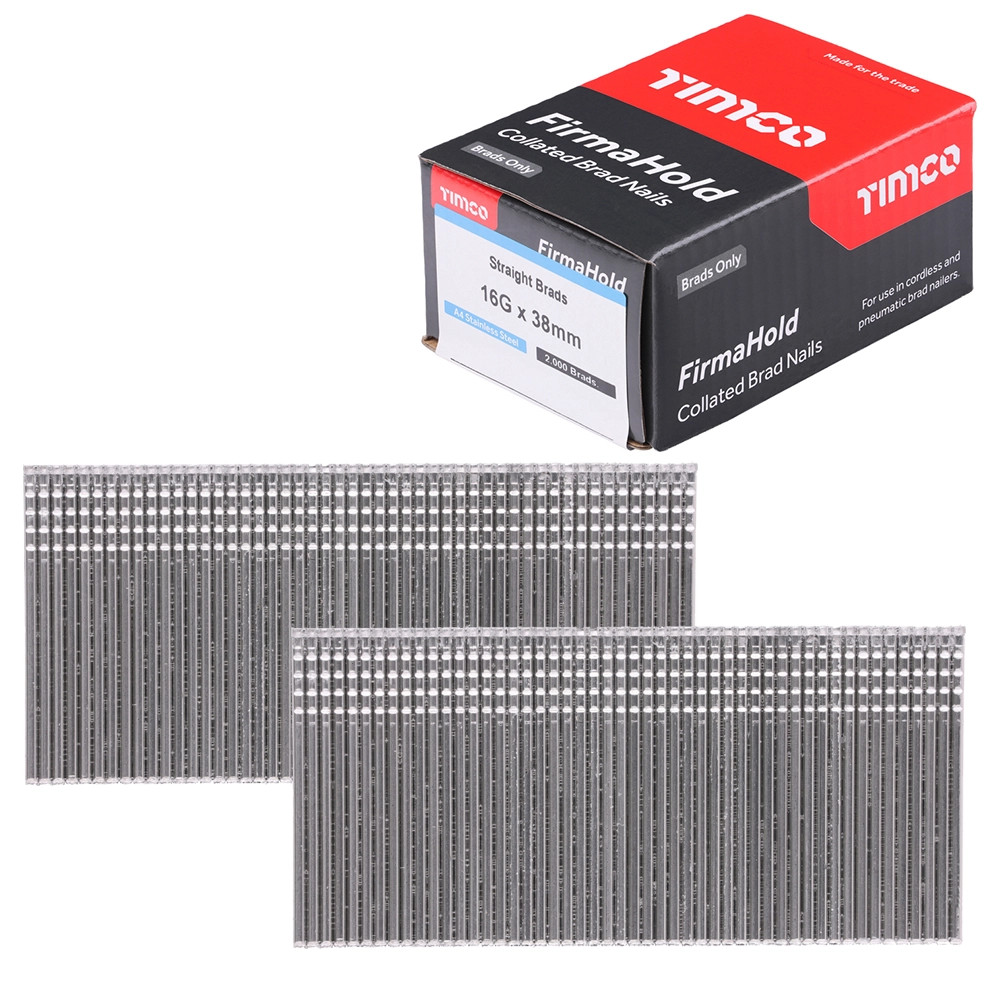 FirmaHold 16G x 38mm Straight Stainless Steel Collated Brad Nails - Pack of 2000