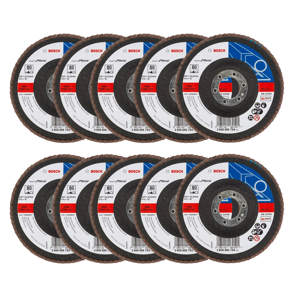 Bosch 115 x 22.23mm Angled Flap Disc 80 Grit Expert for Metal - Pack of 10