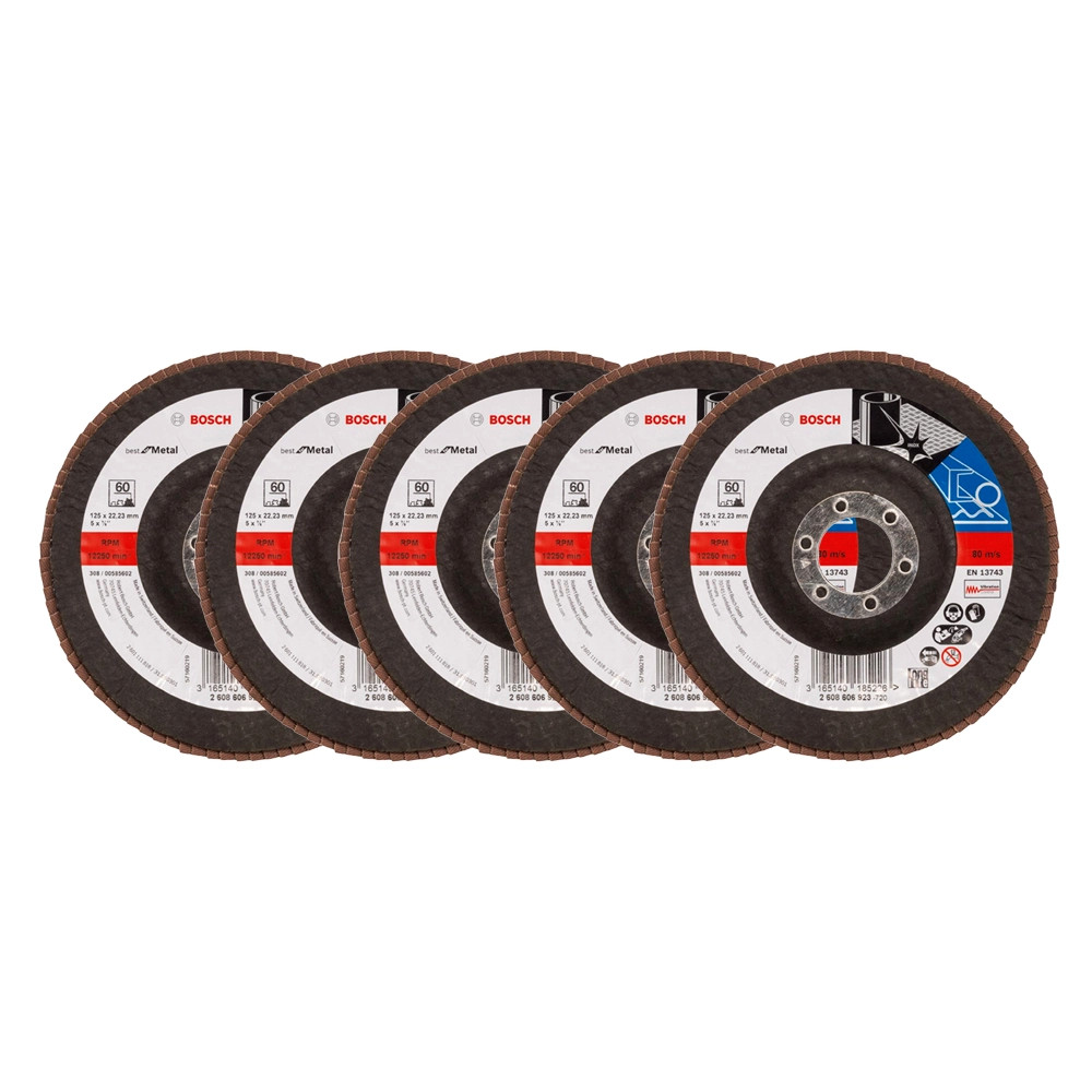 Bosch PRO 125 x 22.23mm 60 Gri Straight Flap Disc Expert for Metal - Pack of 5