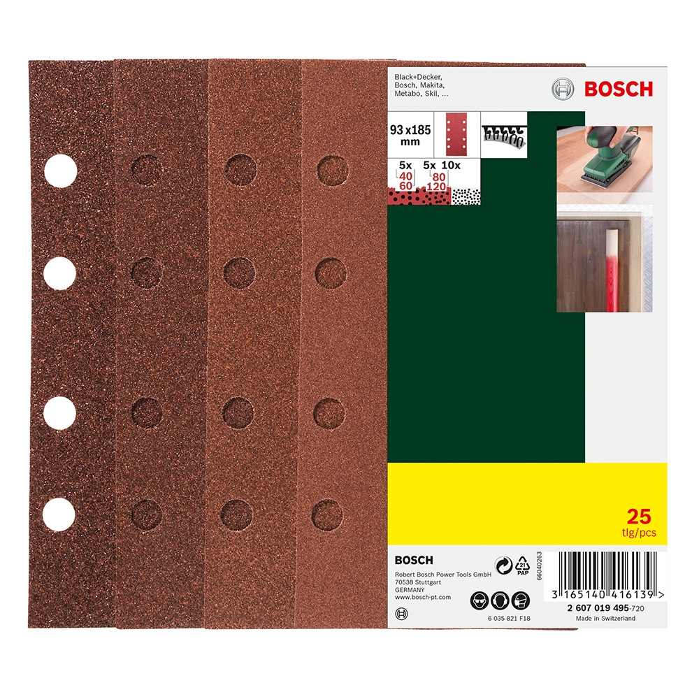 Bosch 93 x 185mm Mixed Grit Orbital Sanding Sheets - Pack of 25