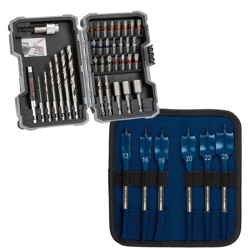 Bosch EXPERT 6 Piece Self-Cut Speed Flat Drill Bit Set, 35 Piece HSS Drill & Screwdriver Bit Set