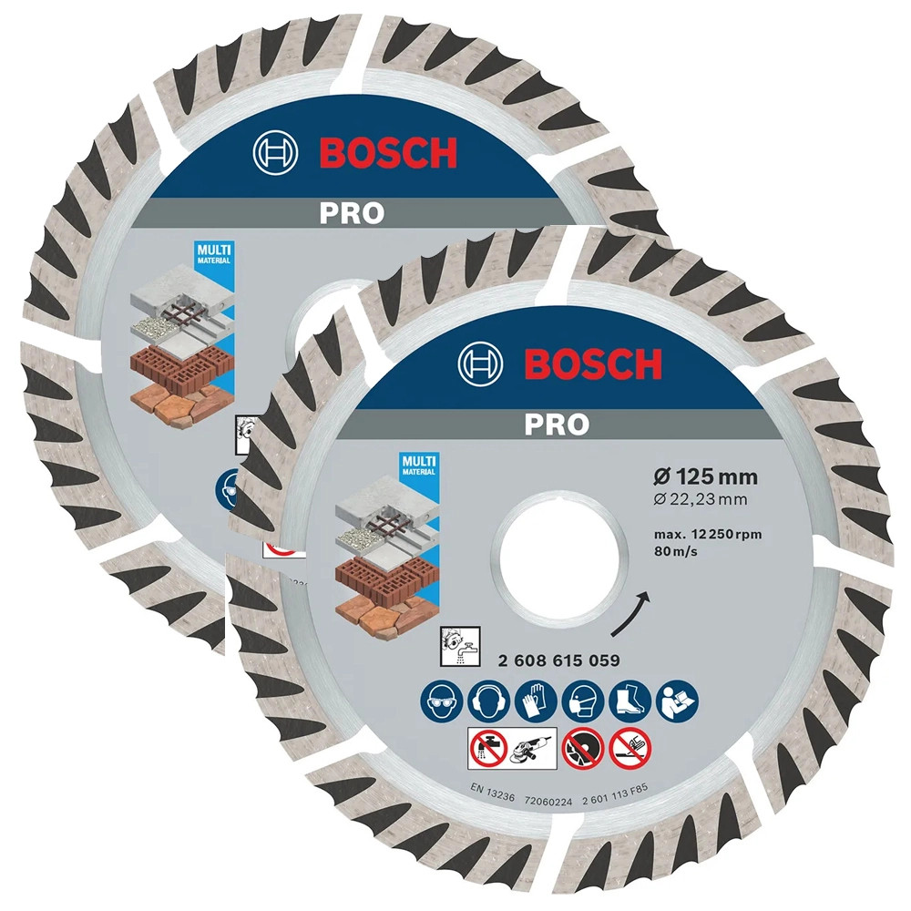 Bosch PRO 125mm x 22.23mm Multi Material Diamond Cutting Discs - Pack of 2