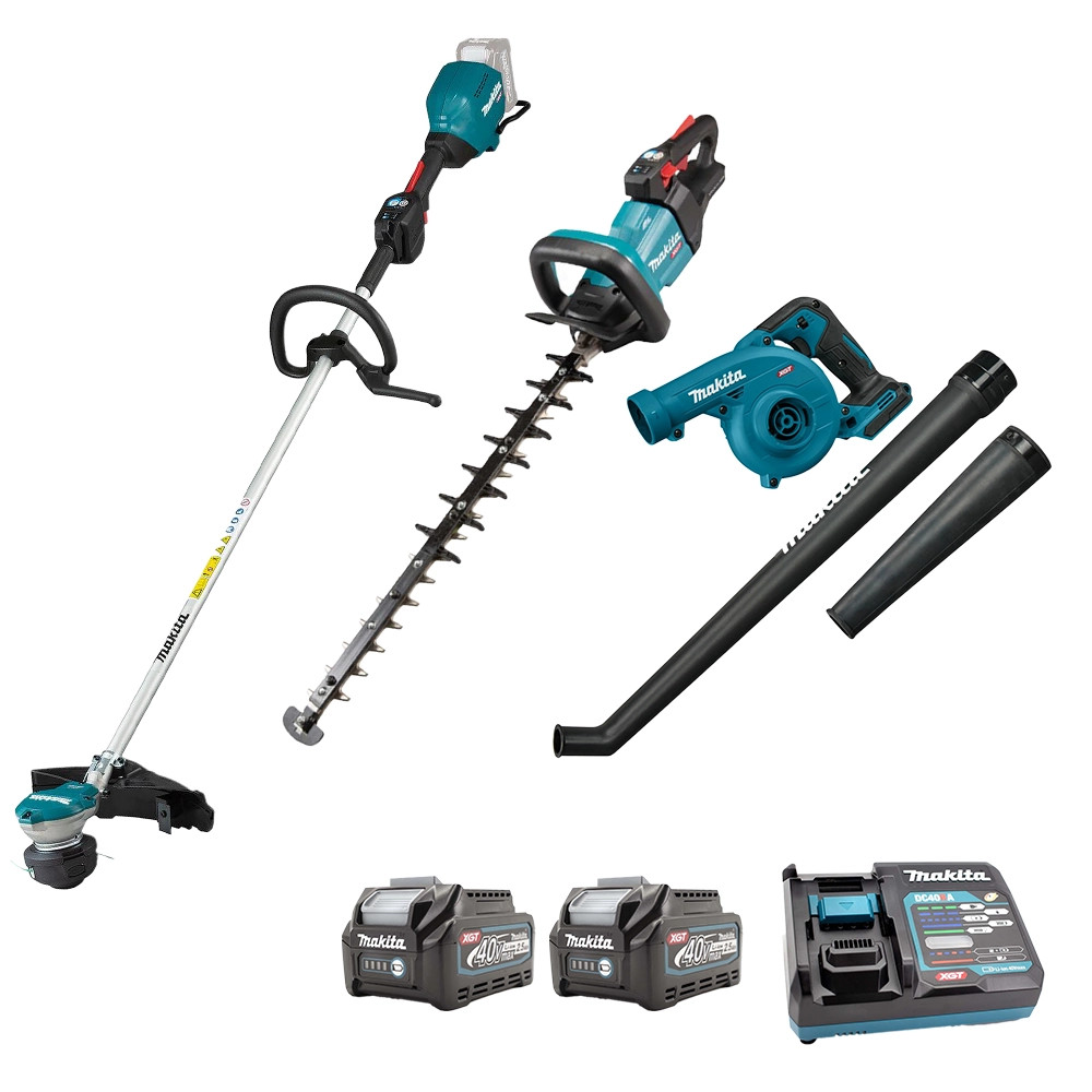 Makita 3 Piece 40V XGT Garden Trimmer & Blower Set, 2x 2.5Ah Batteries & Charger
