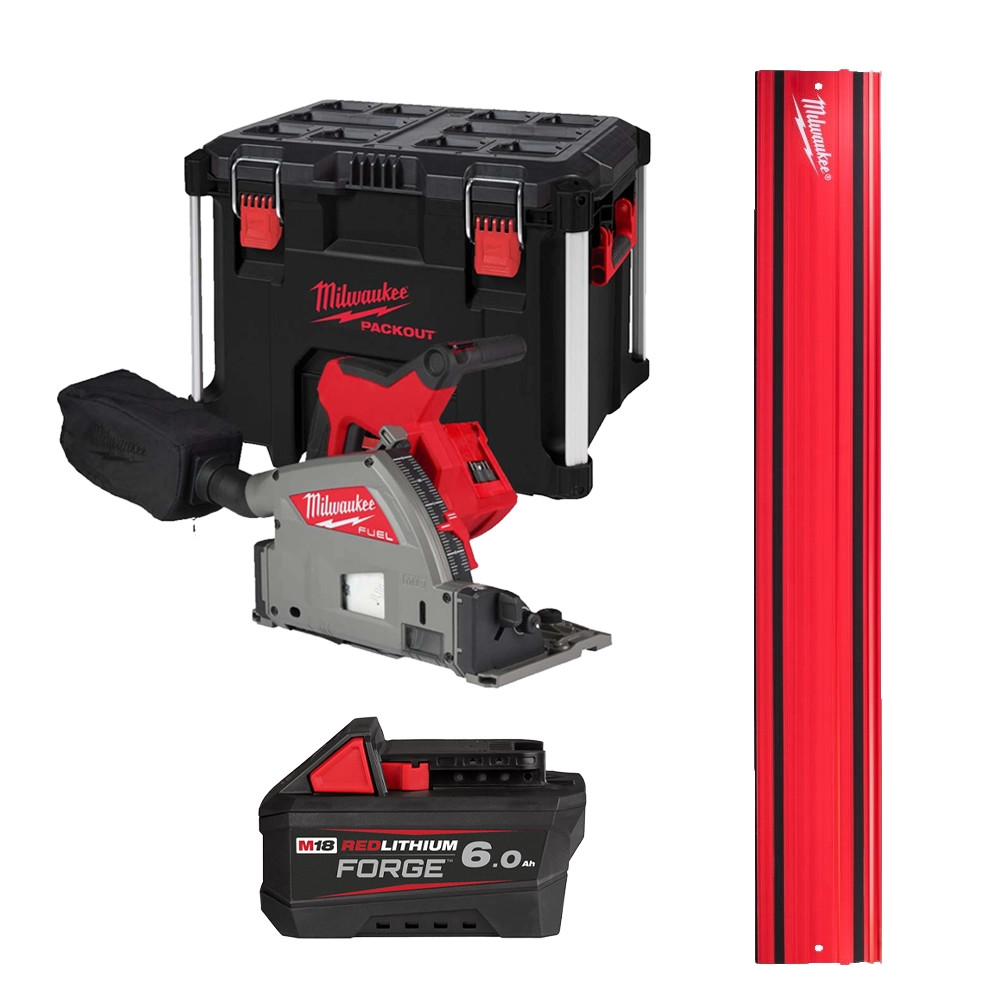 Milwaukee M18 FPS55-0P 18V FUEL Brushless Plunge Saw, 6.0Ah Forge Battery, 1400mm Guide Rail & Packout Case