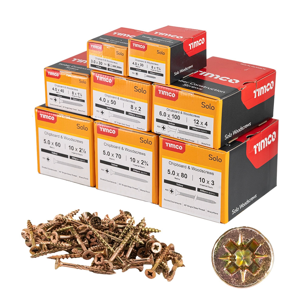 Timco 1500 Mixed Screw Pack Solo Zinc Yellow Passivated Wood Screws