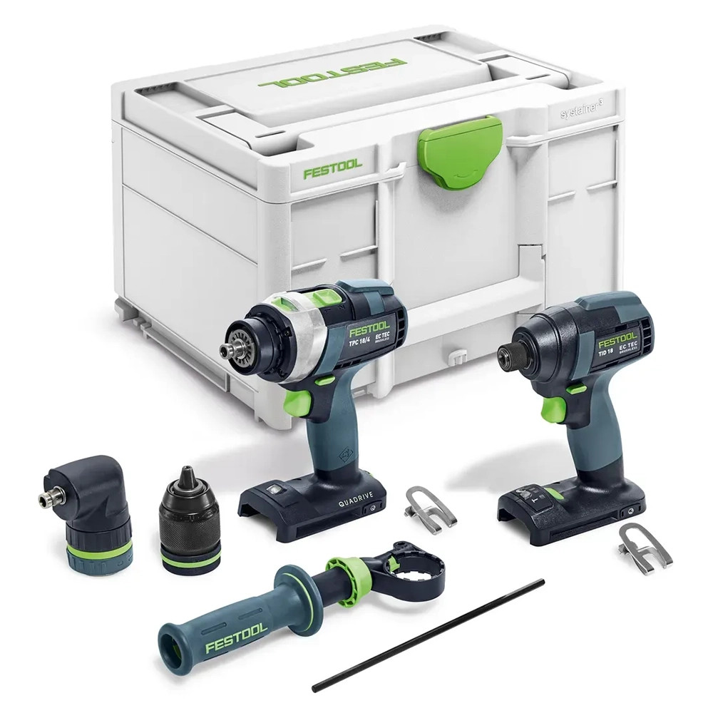Festool TPC 18/4 QUADRIVE 18V Brushless Combi Drill & TID 18 18V Brushless Impact Driver - Bodies & Case