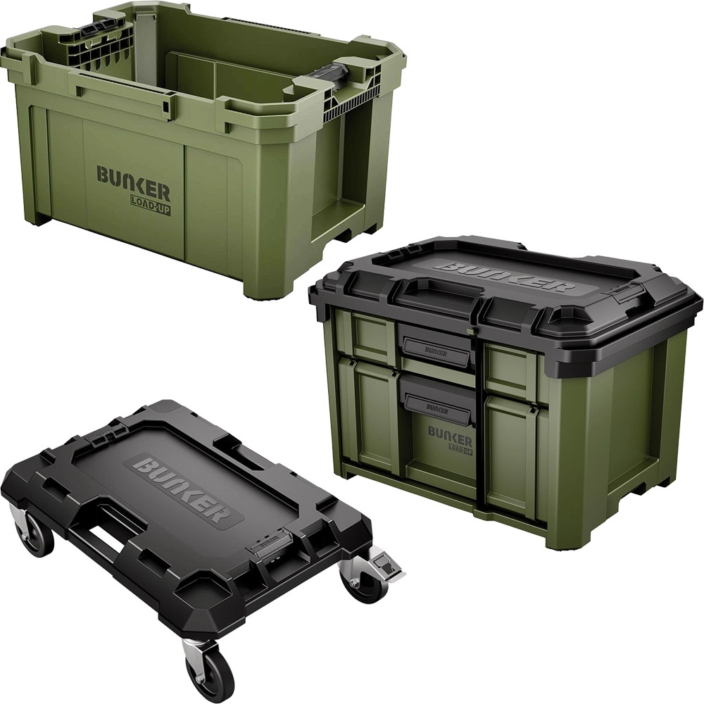 BUNKER Load-Up Stacking 4 Piece 4 Drawer, Crate & Trolley Tool Box Set