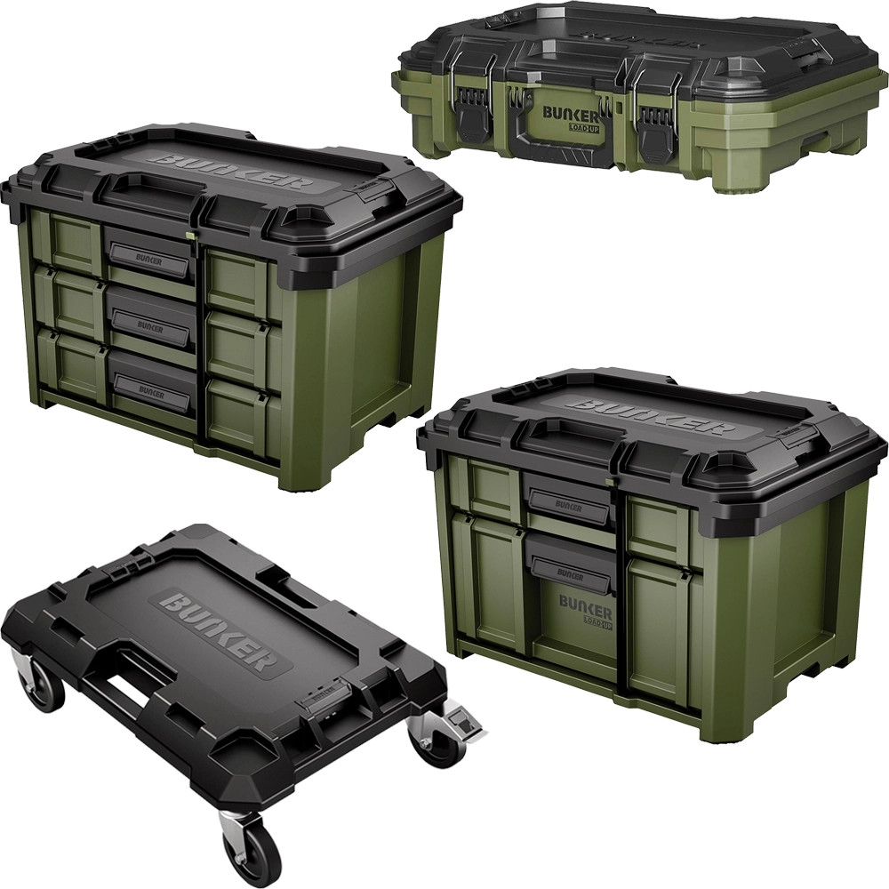 BUNKER Load-Up Stacking 4 Piece 5 Drawer Tool Box & Troplley Set