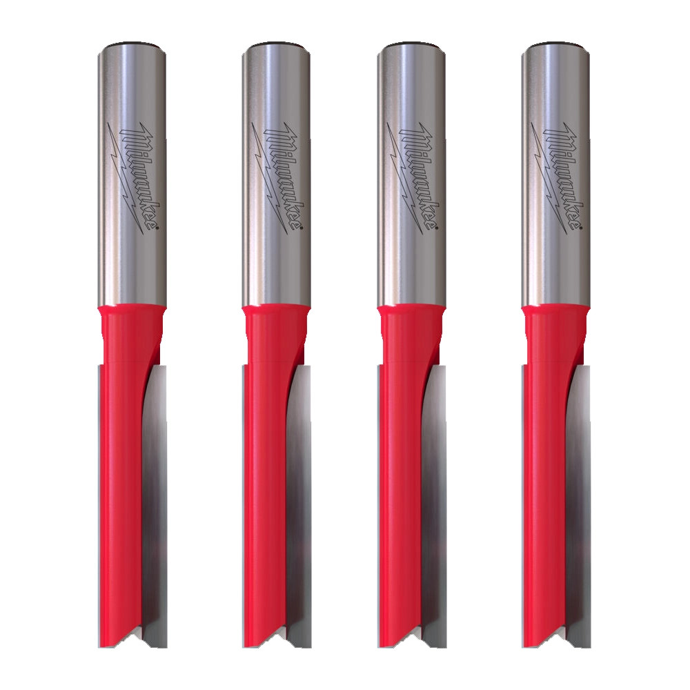 Milwaukee 12.7mm x 50.8mm 1/2'' Straight Router Cutter - Pack of 4