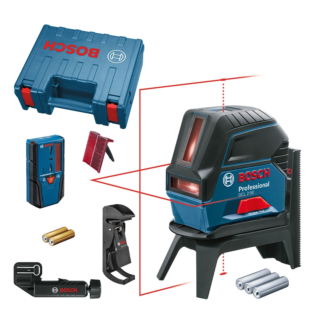 Bosch PRO GCL 2-50 Combi Laser, 3x AA Batteries, LR 6 Receiver, RM 1 Mount & Case
