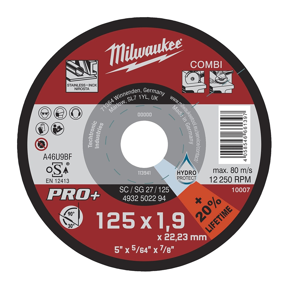 Milwaukee 125mm x 22.2mm Combi Cutting & Grinding Disc PRO+