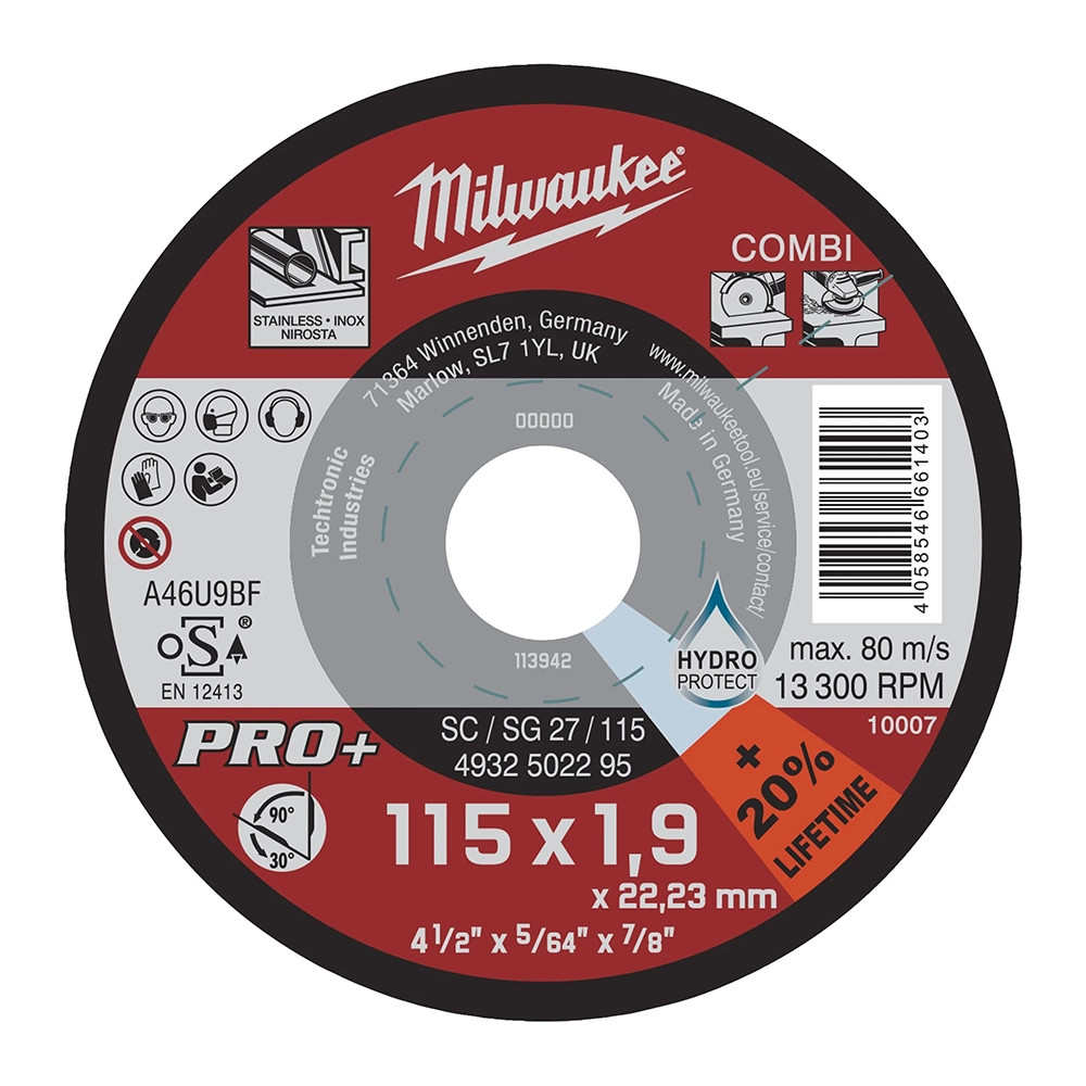Milwaukee 115mm x 22.2mm Combi Cutting & Grinding Disc PRO+