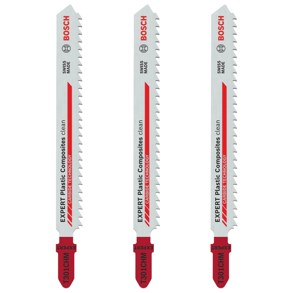 Bosch EXPERT T301CHM Plastic Composites Clean Cut Jigsaw Blades - Pack of 3